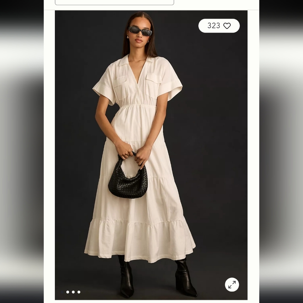 Anthropologie Maeve Short-Sleeve V-Neck Tiered Maxi Dress